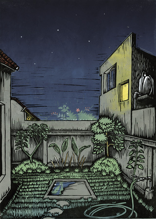 Balinese Night (linocut, 2008)